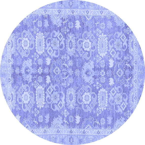 Ahgly Company Machine Washable Indoor Round Abstract Blue Modern Area Rugs, 5' Round