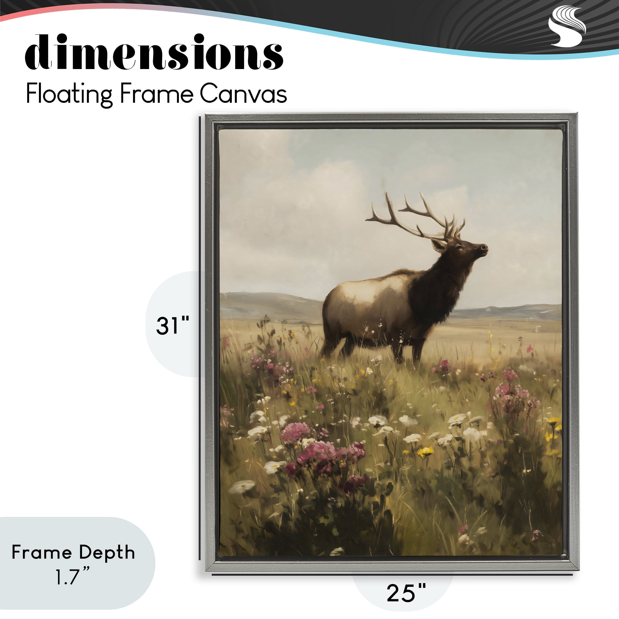 Stupell Industries Elk in the Wildflower Meadow Gray Framed Floater Canvas Wall Art, design by Arlington Prints