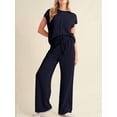 thumbnail image 4 of Conjunto Informal de Dos Piezas de Punto Acanalado para Mujer, Camiseta de Corta y Pantalón , Ideal para el Hogar y para Viajes Azul Oscuro L, 4 of 7