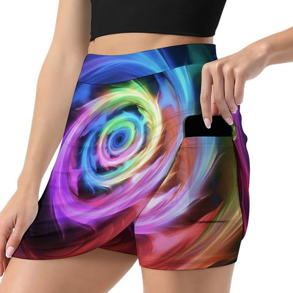 Color Vortex Tie Dyeing Women's High Short Skirt, High Waisted Mini Skirt with One Side Pocket