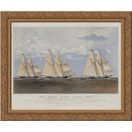 The Great Ocean Yacht Race Between Henrietta, Fleetwing & Vesta 24x20 Gold Ornate Wood Framed Canvas Art by Currier and Ives