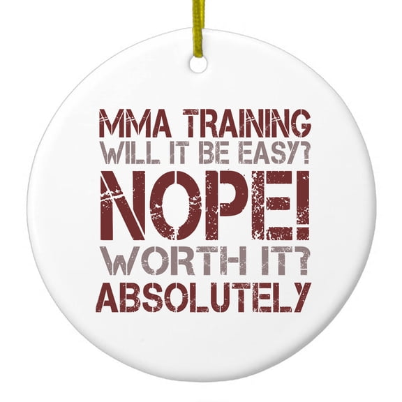 DistinctInk Hanging Ceramic Christmass Tree Ornament with Gold String - Great Gift / Present - 2 3/4 inch diameter - MMA Training Easy? Nope! Worth It!