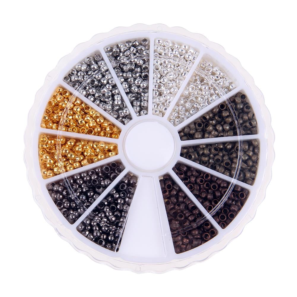 dailooas 3000pcs 6colors/box 2mm Brass Round Crimp End Beads for