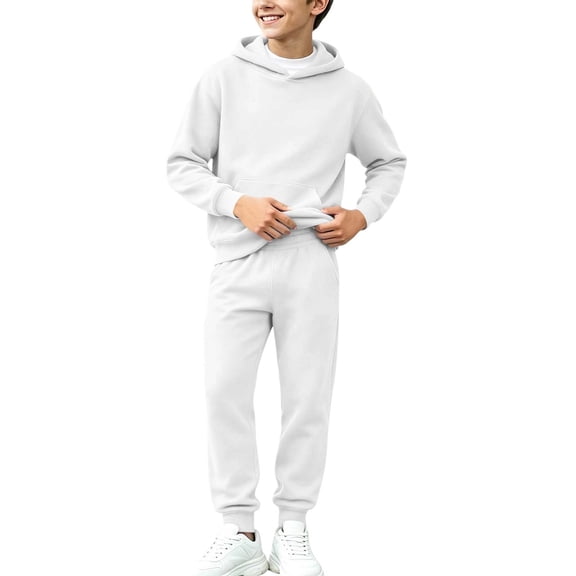 Fesfesfes Kids Unisex Fleece Lined Hooded Sweatshirt and Cinched Cuff Jogger Pants Set Cozy Winter Two Piece Outfit for School Daily Wear
