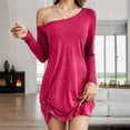 thumbnail image 3 of Efsteb Lightweight Dresses for Women Casual Off Shoulder Dress Loose Fit Long Sleeve Tee Shirt Dress Beach Sundress (Hot Pink,L), 3 of 6