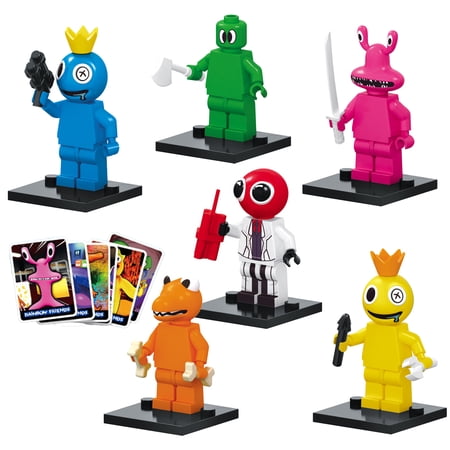Rainbow Toys Buliding Minifigures Kit, 12 Pack Cute Cartoon Rainbow Toys Building Blocks Cake Decorations with 6 Figures and 6 Rainbow Cards for Kids Boys Girls Gifts