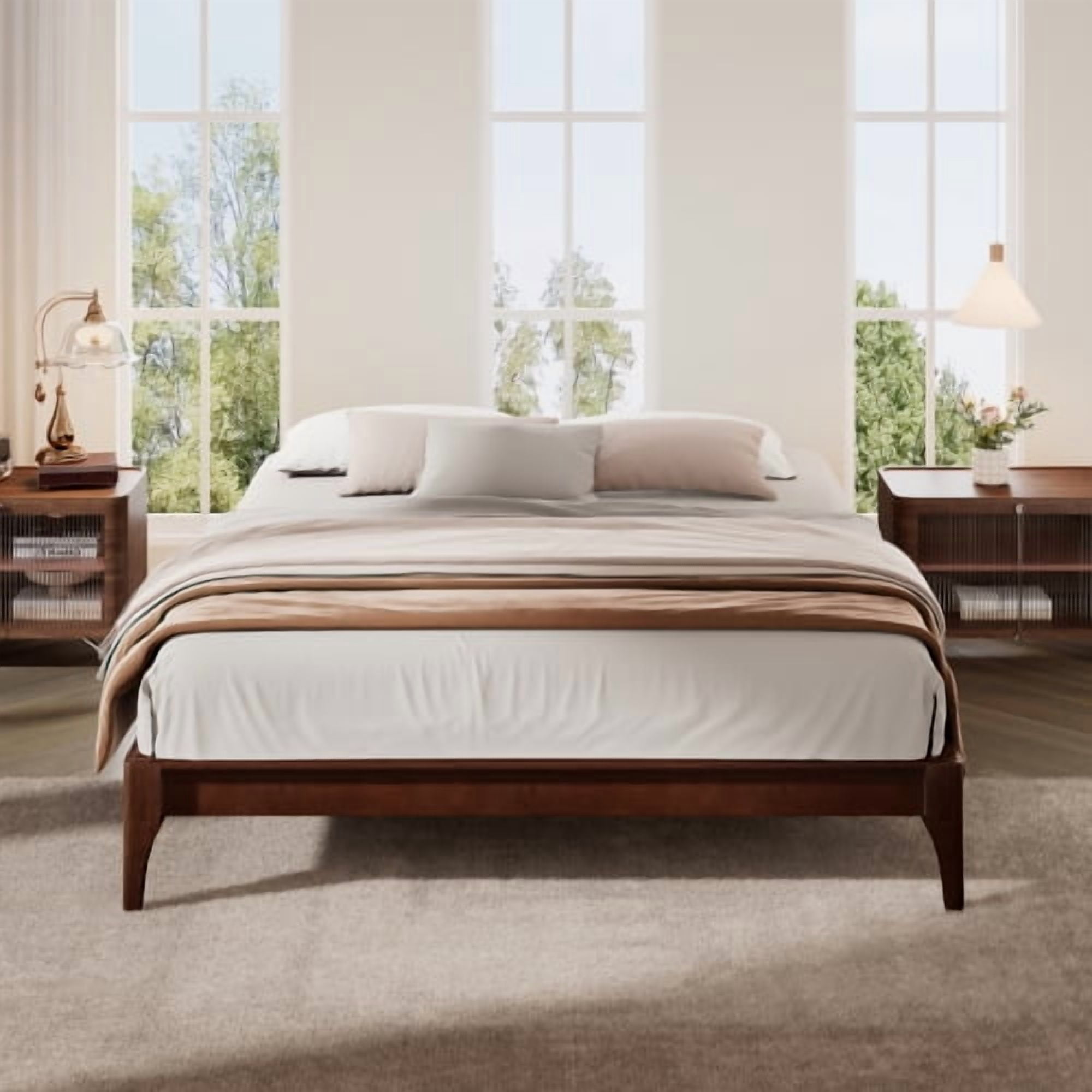 Euroco Dry Bamboo Wood Platform Bed Frame, 12 inch Height Queen Size Bed, Chocolate