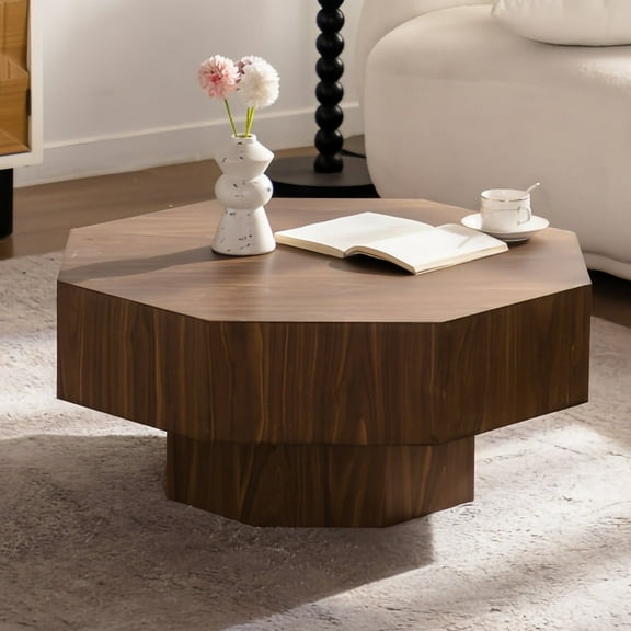 Kevinplus 30.51" Coffee table Wooden Octagonal-Shaped for Living Room,Bedroom, Office, Walnut