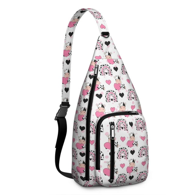 Buffalo & Cow Sling Backpack - Cute Farm Animal Pattern Shoulder Bag with Layered Storage, Durable Lightweight Pack for Cycling & Travel