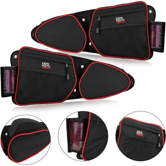 2PCS KEMIMOTO Side Door Bag With Cup Holder and Removable Knee Pad Compatible with 2014-2023 Polaris RZR XP 1000 Turbo 900XC S900 Multi-directional zipper protection