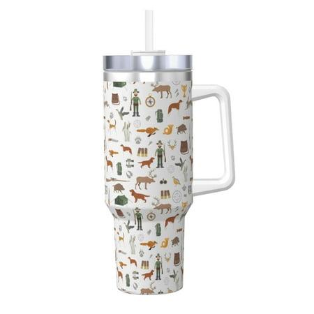 

Fuzoiu Outdoor Living Print 40OZ Ice Bully Stainless Steel Insulated Cup with Handle and Straw - Perfect for Travel and Sports