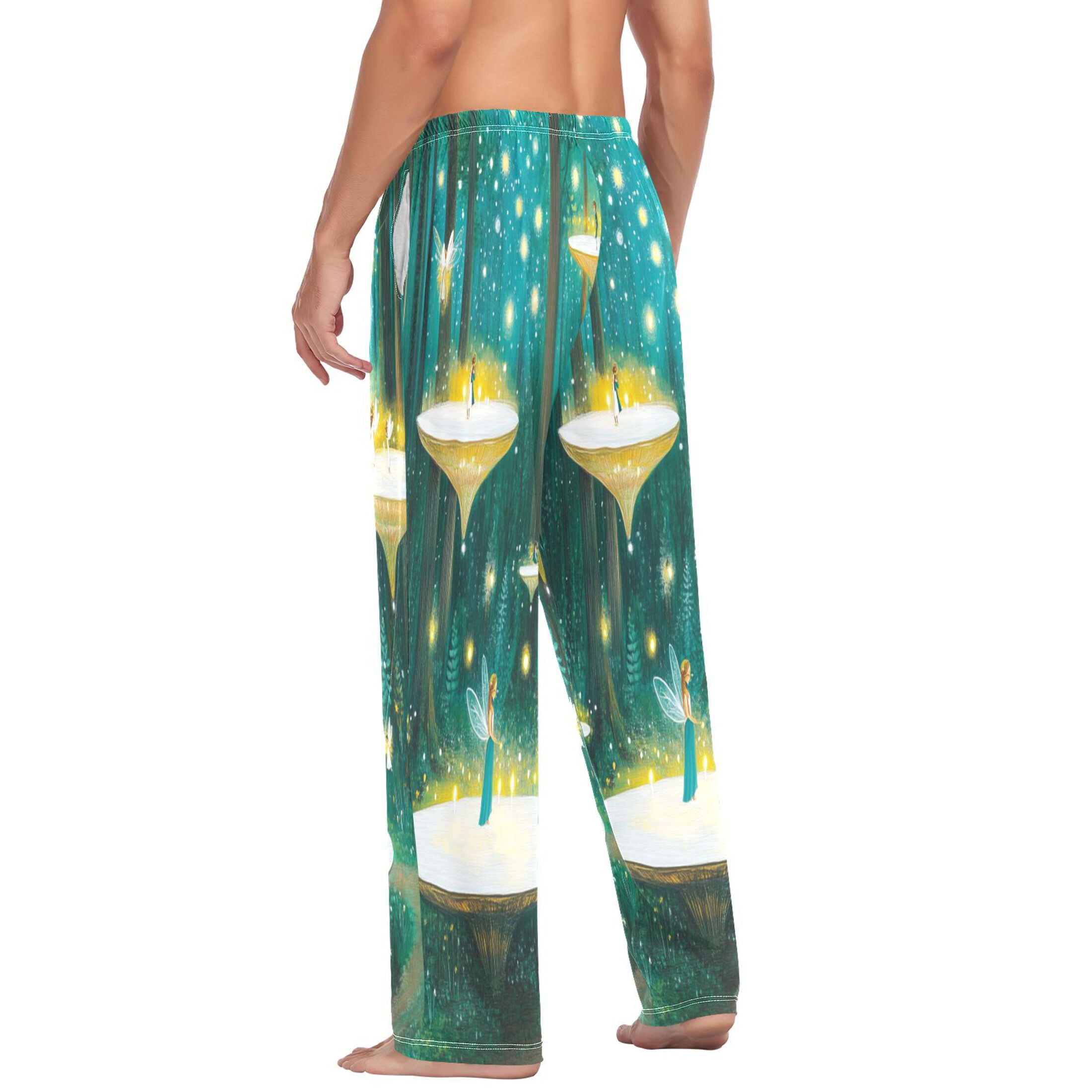 Elves in The Woods Mens Cotton Pajama Pants Long Staple Lightweight Sleep Bottoms with Pockets Breathable