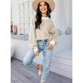 thumbnail image 2 of Women'S Oversized Sweater Autumn Fashion Trendy Batwing Sleeve Colorblock Striped Knit Pullover Milky S, 2 of 4