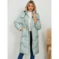 thumbnail image 6 of Women's Stand Collar Mid-Length Cotton Padded Coat with Removable Hood & Pockets, Green Long Sleeve Zipper Design, Windproof Warm Heavyweight Casual Jacket for Spring Autumn Winter, S-XL, 6 of 11