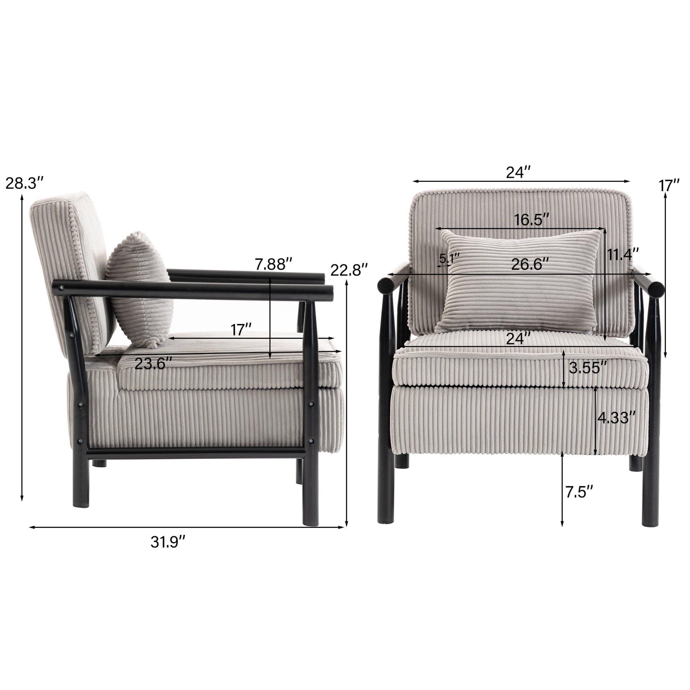GDF Studio Almere Mid-Century Modern Accent Chair with Under-Seat Storage, Corduroy Reading Armchair, Grey