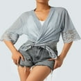 thumbnail image 4 of Blouse Boléro Transparente pour Femmes, Cardigan à Manches Courtes en Dentelle Patchwork Couleur Unie, 4 of 6