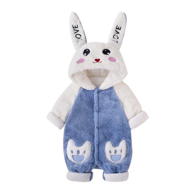 Gibobby Chamarra de invierno para bebé niñoRecién Nacido bebé niña niño lindo Animal manga larga Orejas de conejo polar con capucha botón cálido mono tra(Azul, 6-12 Meses)