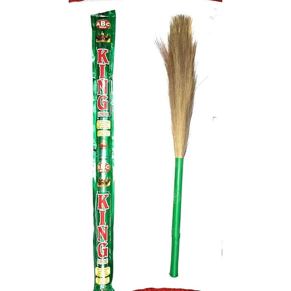 Amar Brooms - King Supreme, Green | No Dust Grass Broom, Office & Balcony, Indoor & Outdoor - Floors, Ceilings, Furniture Cleaning Broom | Flagged Bristle Jadoo, Lightweight, Compact | Pack Of 5