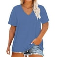 thumbnail image 2 of WTXUE T Shirts Oversized Tshirts Plus Size V Neck T Shirts Women Short Sleeve Tops Casual Summer Tshirts Loose Fit Tee Short Sleeve Shirts for Women Tunic Tops T Shirts for Women Loose Fit Blue L, 2 of 6