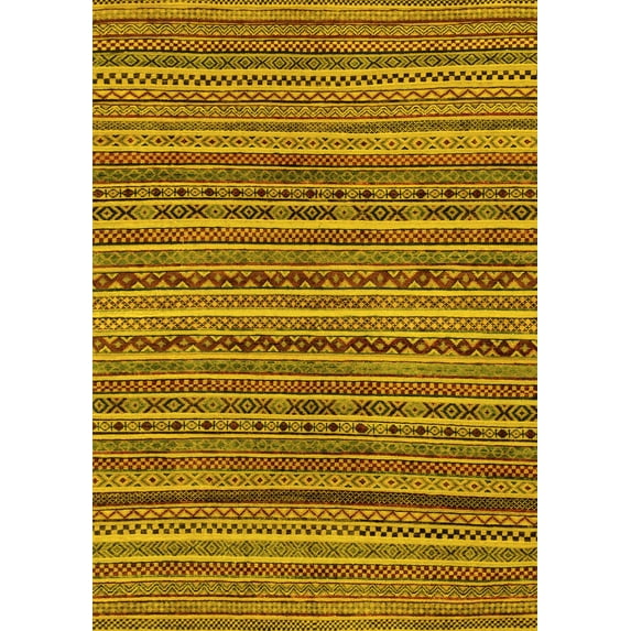 Ahgly Company Machine Washable Indoor Rectangle Abstract Yellow Modern Area Rugs, 4' x 6'