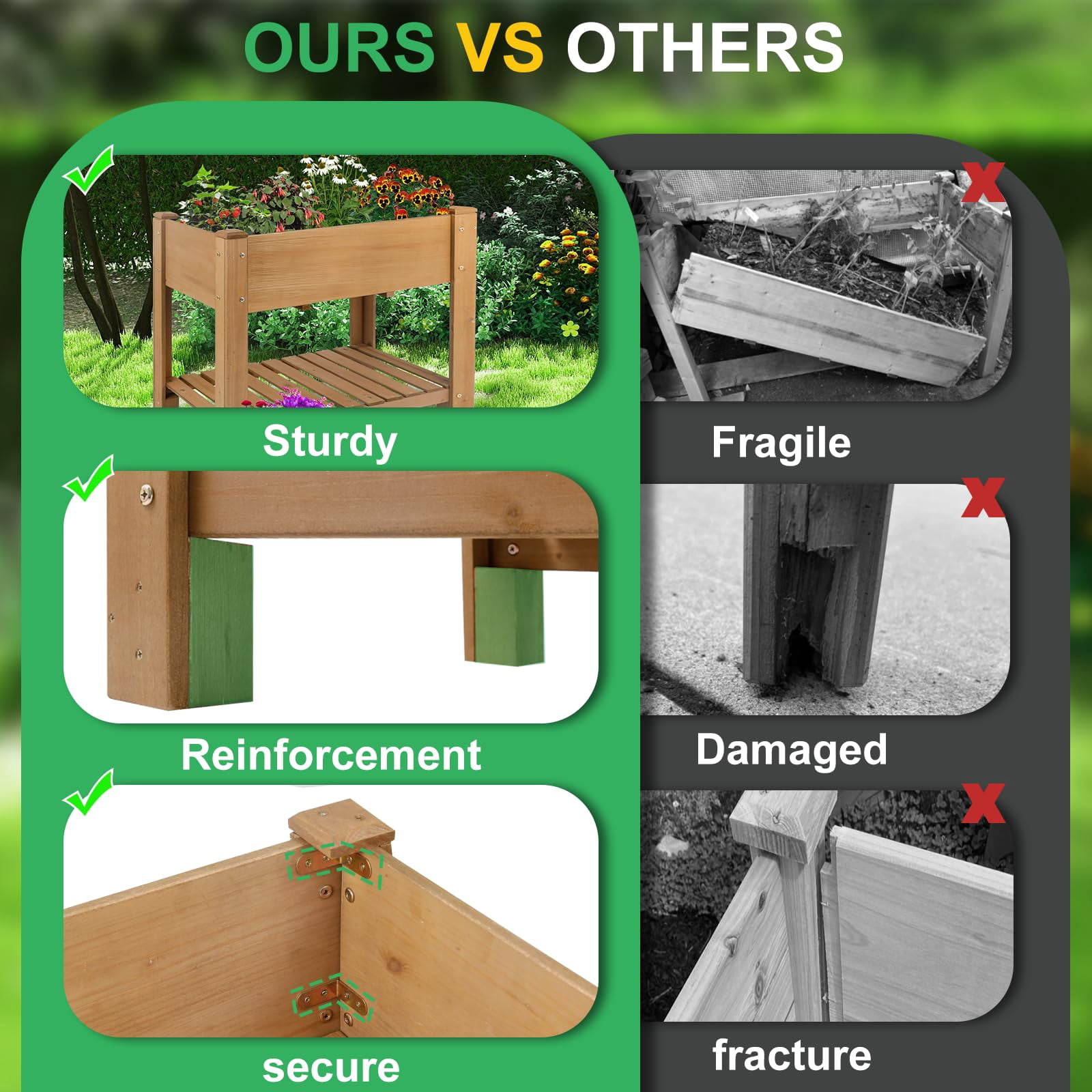 Gowoodhut Raised Garden Beds Outdoor With Legs Wood Elevated Garden Box With L-Connection Tabs Storage Shelf Leg Reinforcement