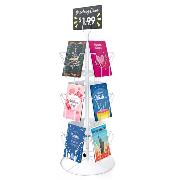 ANBOXIT Greeting Card Display Stand Rotating Rack Holder, for Postcard Sticker Retail, Metal White