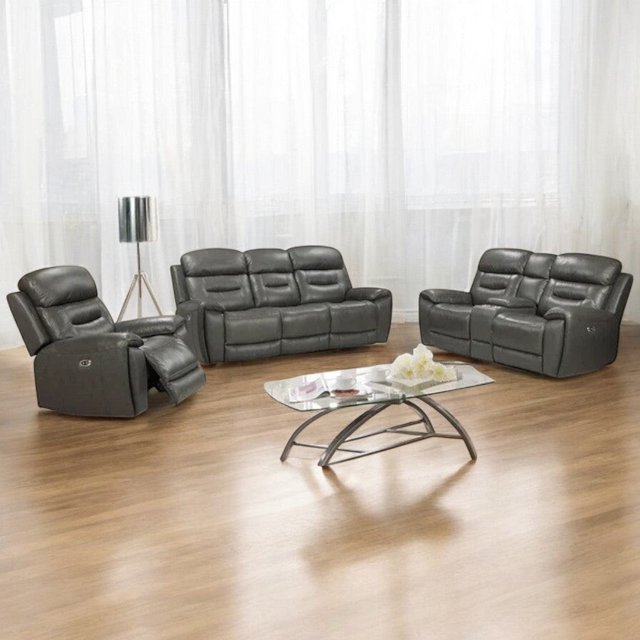 Cosmic Homes Sublime Ensemble de Fauteuil Inclinable Manuel 3 Pcs en Cuir d'Air Charbon – Sofa, Causeuse et Fauteuil Inclinable avec Porte-Gobelets et Rangement, Salon