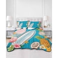 thumbnail image 2 of Quilts Twin-XL Size Bedding Set, Coastal Beach Lightweight Quilted Comforter, Summer Tropical Plants Ocean Blue Wood Grain Soft Bedspread Coverlet with Pillow Covers for All Season, 68" x 98", 2 of 7