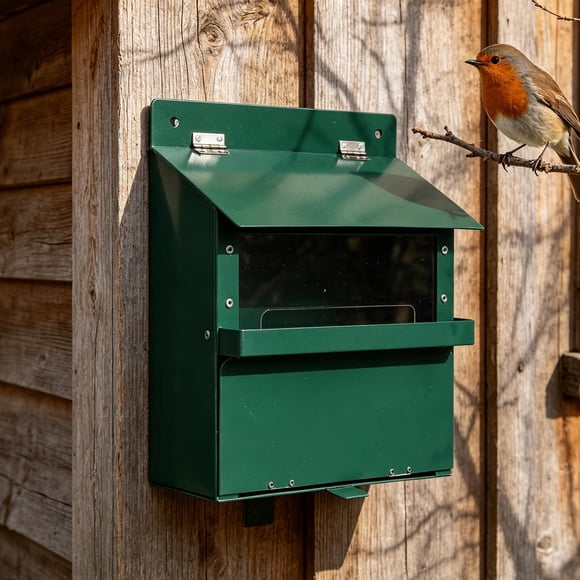Alasum Alimentador Para Ardillas De Metal Verde Con Gran Capacidad Y Protección Lluvia Para Jardín