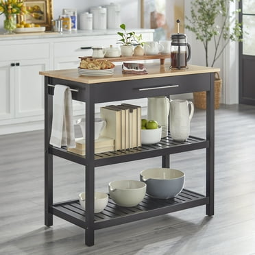 TMS Rubin Kitchen Island with Drawer, Black/Natural