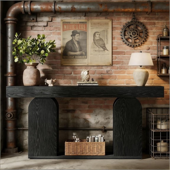 Rustic Console Table, Sofa Hallway Table with Open Storage Shelf