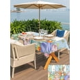 thumbnail image 4 of Outdoor Tablecloth with Umbrella Hole and Zipper, Easter Rectangle Table Cloth 60x84 Inch Waterproof Tablecloth, Spring Rabbit Eucalyptus Leaves Eggs Wooden Picnic Table Cover for Patio Camping, 4 of 7
