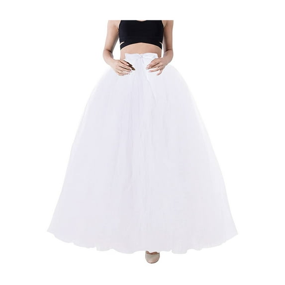 Qiylii Womens Princess Bubble Maxi Skirt Sexy Tie Up High Waist Mesh Tiered Party Wedding Evening Puffy Tutu Tulle Long Skirt