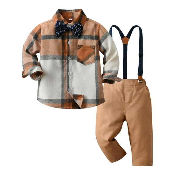 Sngxgn Toddler Boy's 2 Piece Fall Outfit Long Sleeve Pullover Sweatshirt and Sweatpants(Khaki,120)