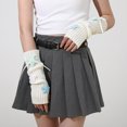 thumbnail image 2 of HEWUQI Women's Cute Star Knit Fingerless Arm Warmers Ribbed Half‑Finger Gloves Long Wrist Sleeves Light Blue, 2 of 4
