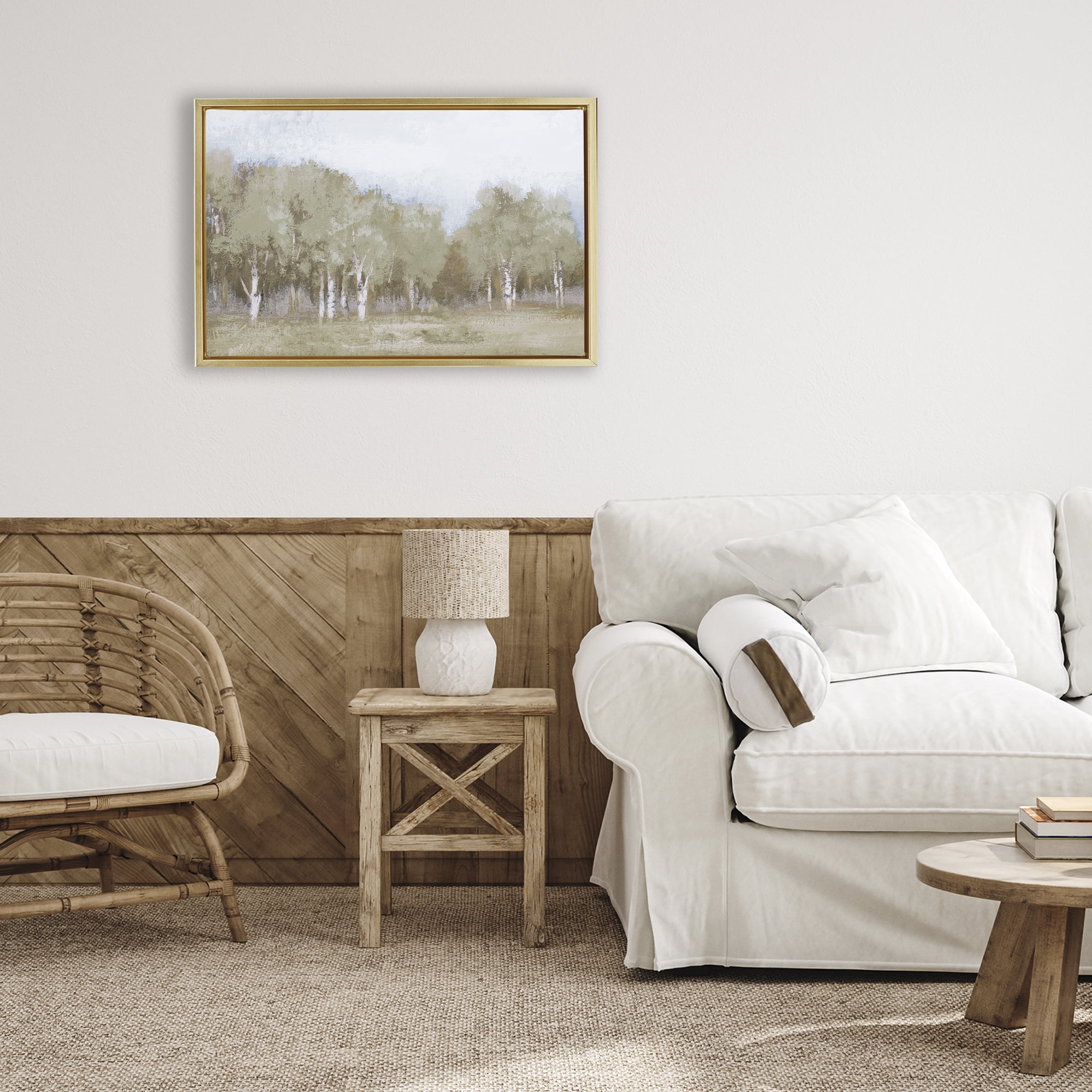 Stupell Industries Autumn Greens Tranquil Trees Gold Framed Floater Canvas Wall Art, design by Michael Marcon