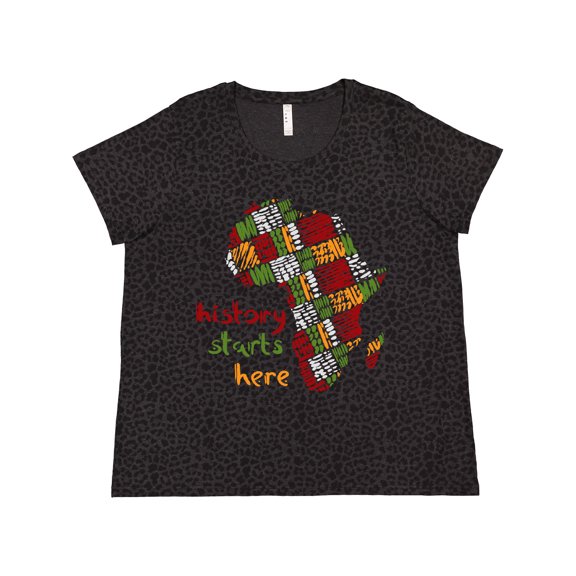 Inktastic Black History Month History Starts Here African Fabric Print Women's Plus Size T-Shirt