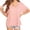 Pink, variant on Summer Rolled Short Sleeve Women V-neck Solid Color Casual Loose T-shirt Tops
