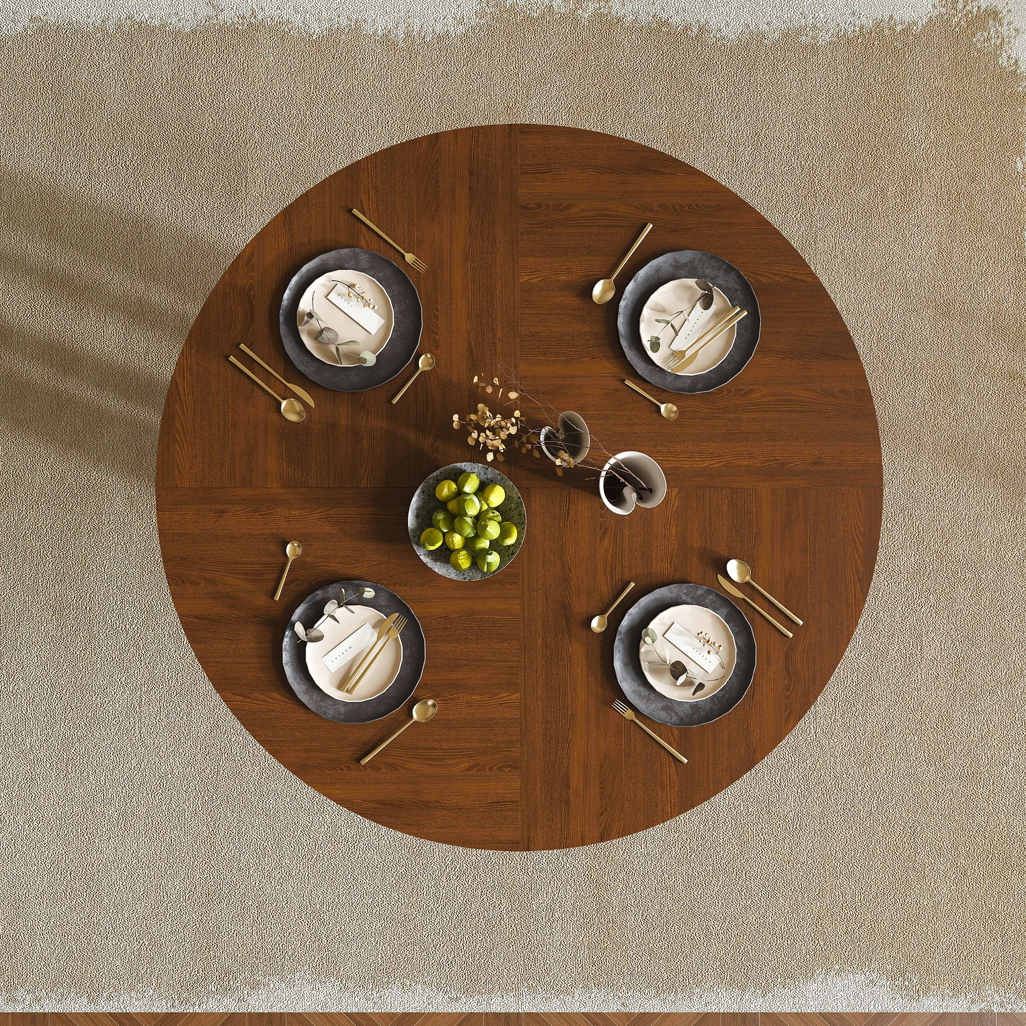 PORKISS 47" Coffee Table, Round Dining Table for 4-6 People, Modern Wooden Kitchen Table for Dining Room, Kitchen, Living Room, Wood Grain-Walnut (Only Table)