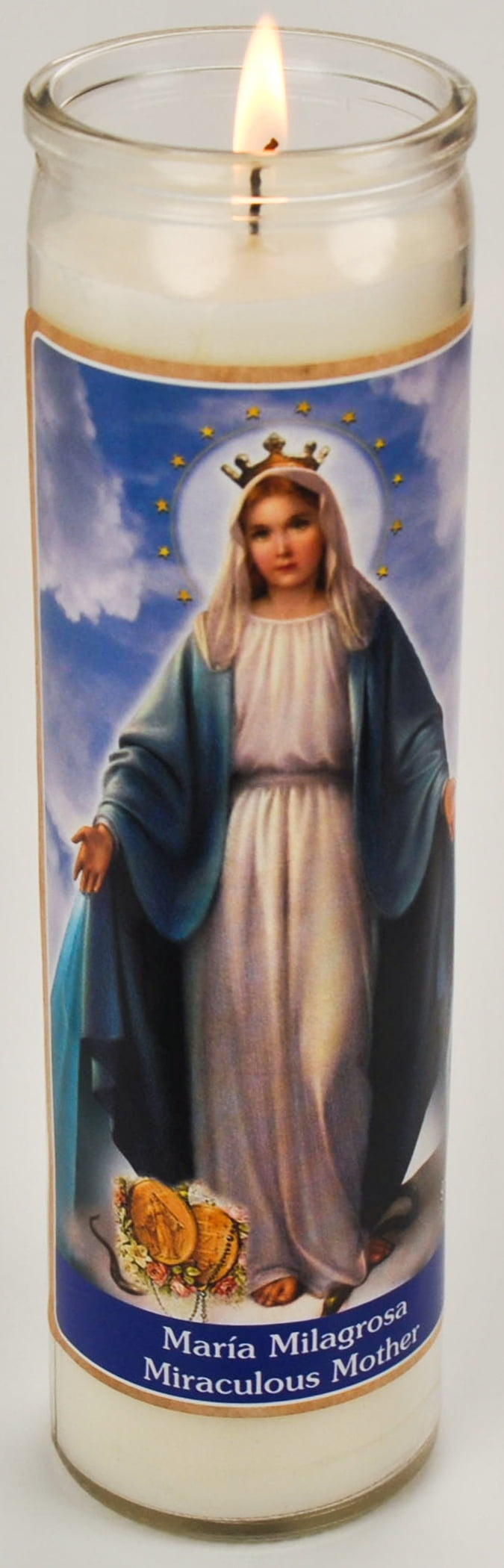(2 pack) Prayer Candle Maria Milagrosa White Wax, 8 Inch