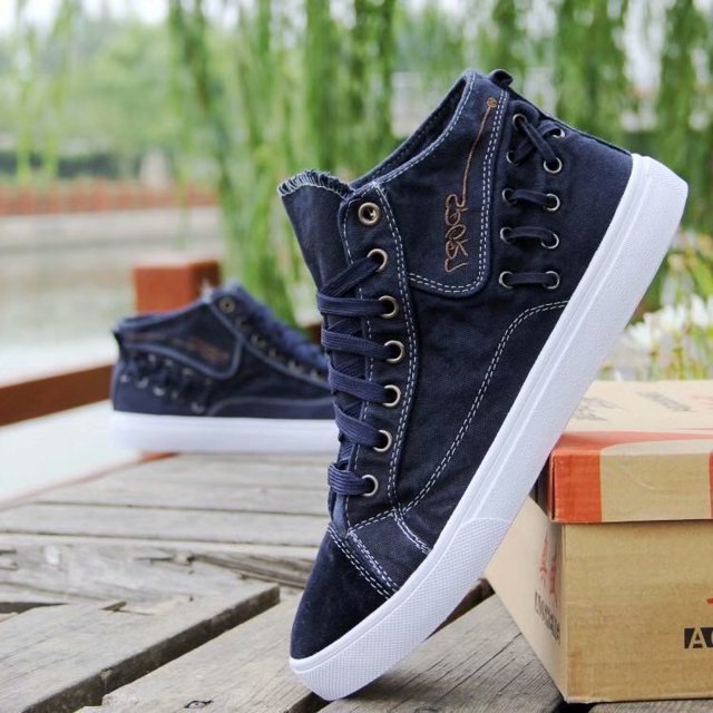 Zapatos casuales de mezclilla para hombre, zapatillas de plataforma de costura a la moda, transpirables, de lona de caña alta, para otoño y verano (26,5 cm)