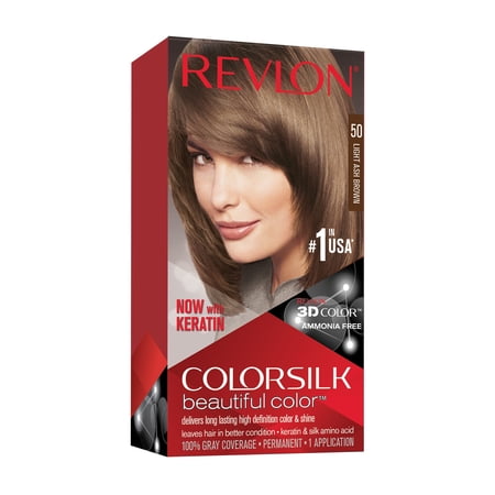 Revlon Colorsilk Beautiful Color, Permanent Hair Dye with Keratin, 100% Gray Coverage, Ammonia Free, 50 Light Ash Brown