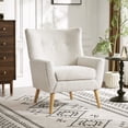 thumbnail image 6 of Modern Simple Fabric Accent Chair 85cm with Button-Tufted Design and Rubber Wood Legs, 6 of 16