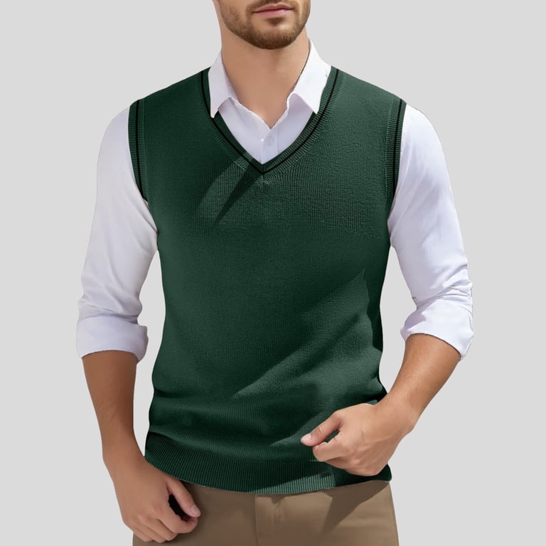TTT_MSW　Knit vest docking shirt Green(L) JTieacloth Breastfeeding Tops for Men Sweater Vest Men's