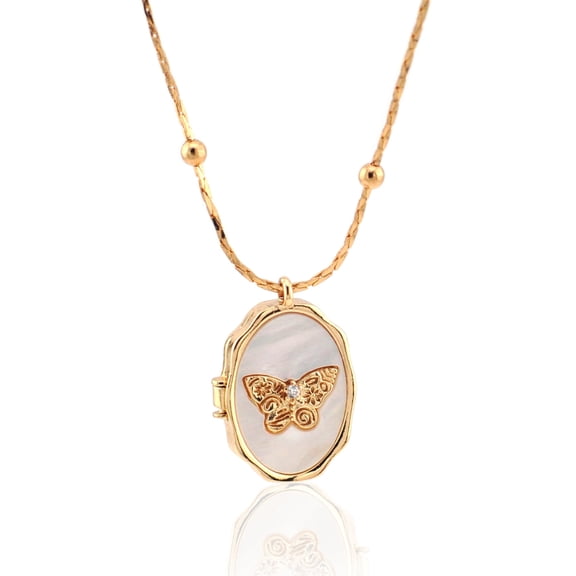 AditiGarden 14k Gold Plated Butterfly Shell Locket Necklace Gift for Women