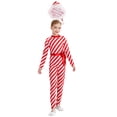 thumbnail image 2 of iiniim Girls Christmas Candy Cane Performance Kids Striped Jumpsuit Dance Skating Leotard with Hat Red 10, 2 of 7