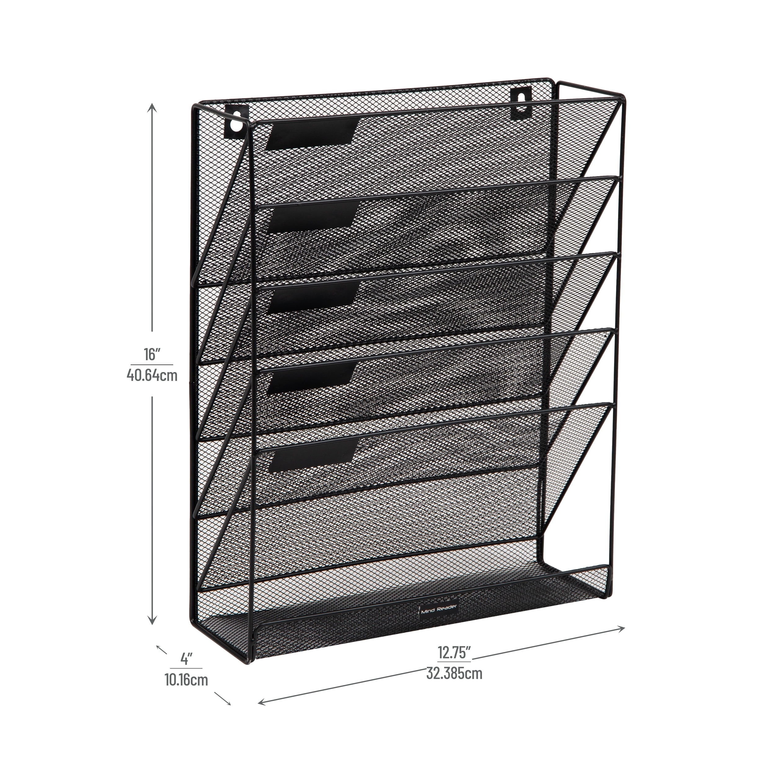 Mind Reader 5-Tier Vertical File Storage, Desktop Organizer, Wall Mount, Office, Metal, Black