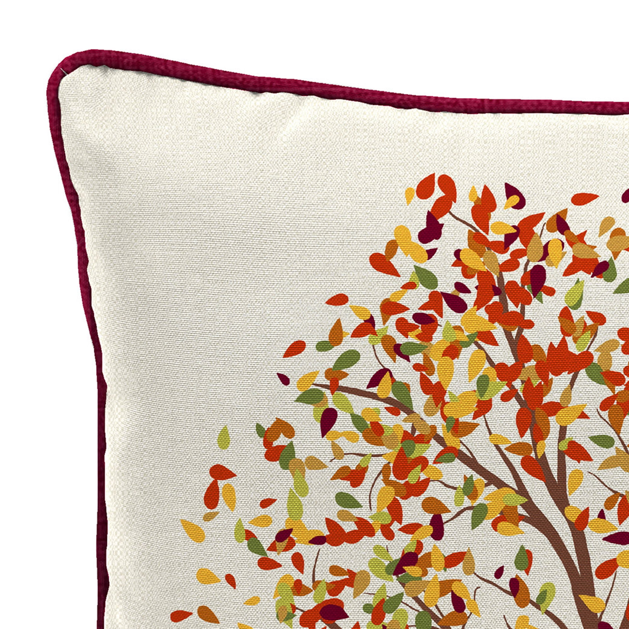 Jordan Manufacturing 16" x 16" Hello Autumn Cream Tree and Merlot Solid Reversible Square Outdoor Throw Pillow with Welt (2 Pack)