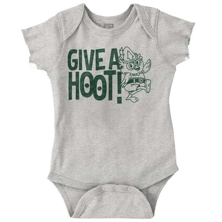 

Woodsy Owl Slogan Give a Hoot Romper Boys or Girls Infant Baby Brisco Brands NB