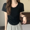 thumbnail image 4 of FRSASU Womens Summer Tops Trendy Ruched Short Sleeve Tunic Tshirts Crew Neck Pullover T Shirts Fashion Solid Color Tops Black M(M), 4 of 7